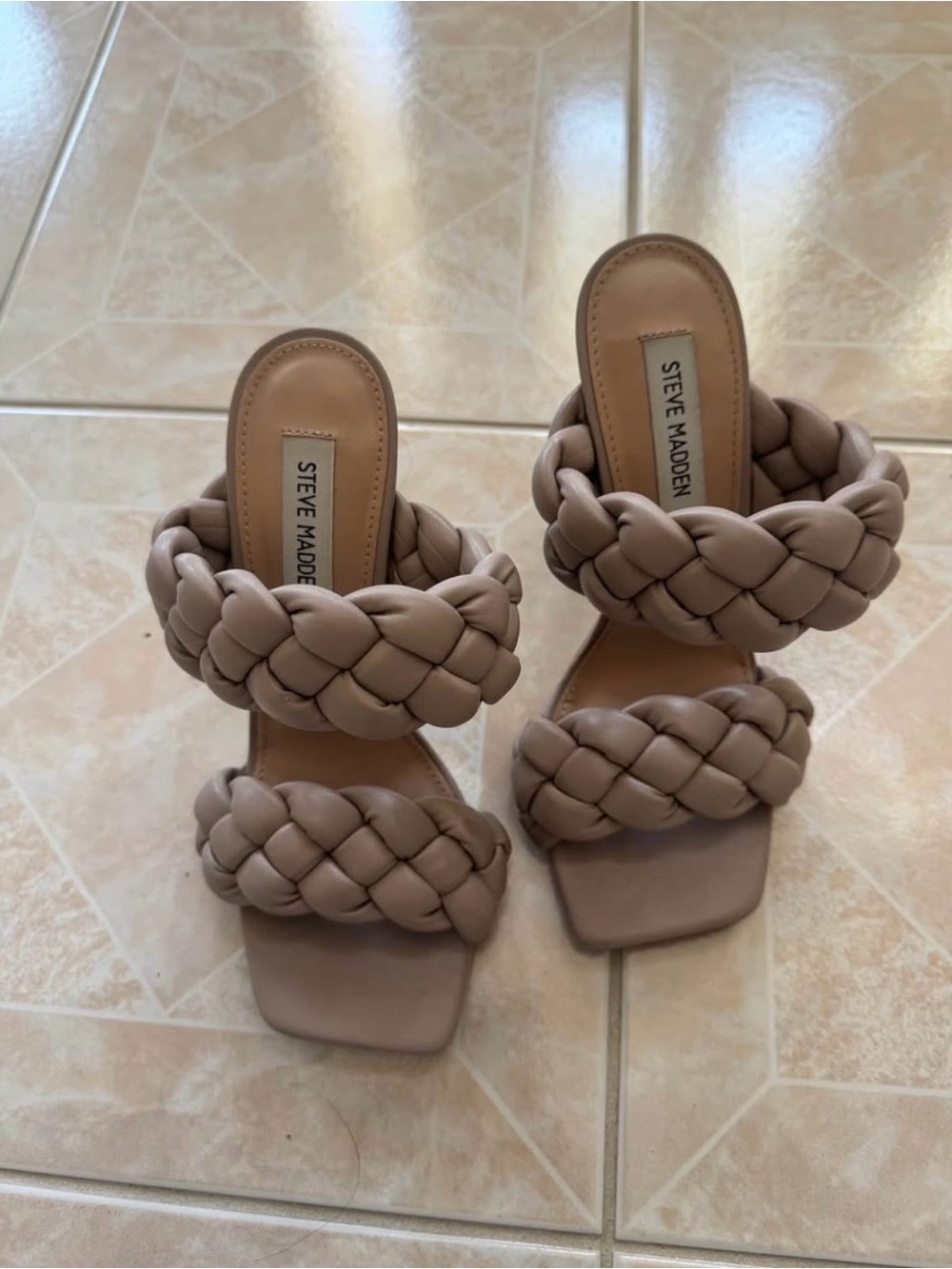 Steve Madden Braided Double-Strap Heeled Sandals — Taupe